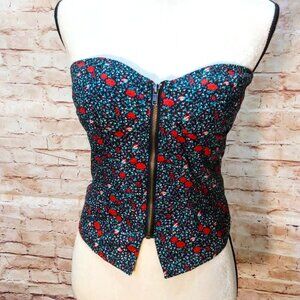Silence & Noise Black Floral Print Corset Top w/Front Zipper Size M